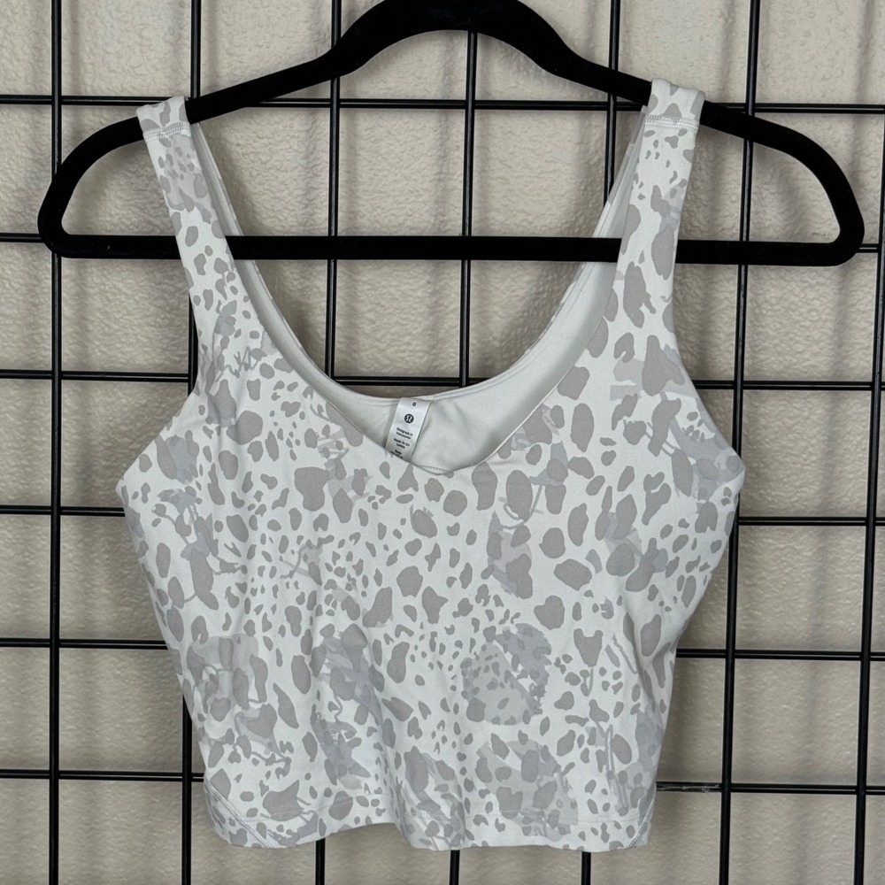 Lululemon Align Tank Top Women 8 White Antique White Cheetah Camo Yoga Bra